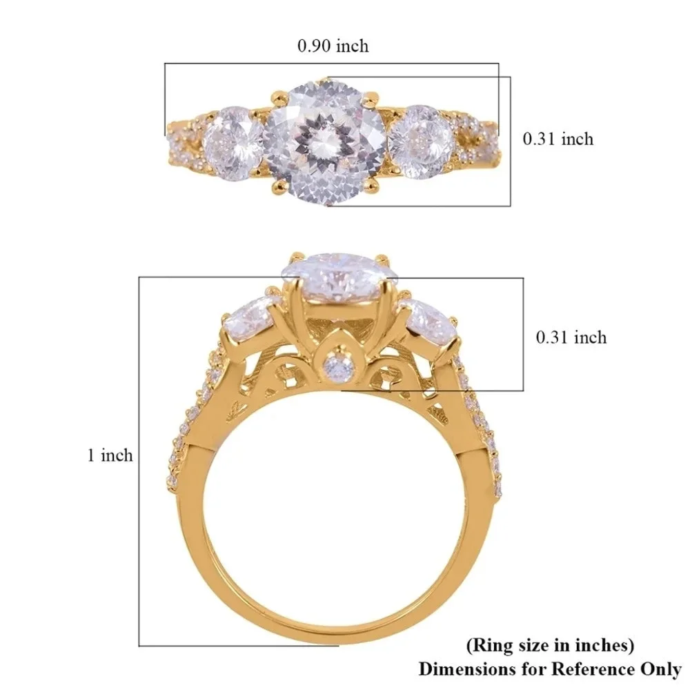 Genuine Moissanite Trilogy Ring In 14k YG Vermeil.